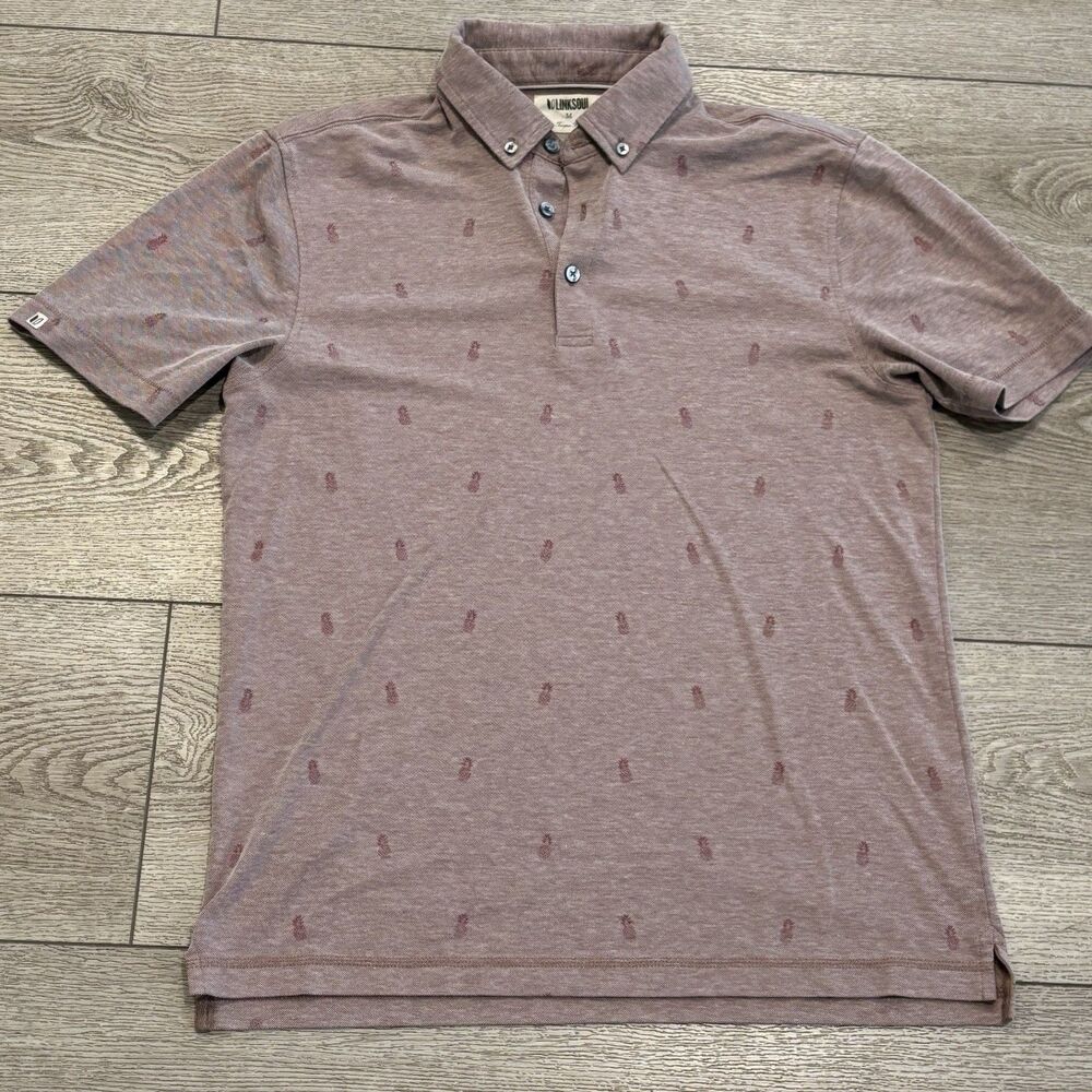 Linksoul Golf Polo Shirt Mens Medium Pineapple All Over Print Tropical Goat Hill